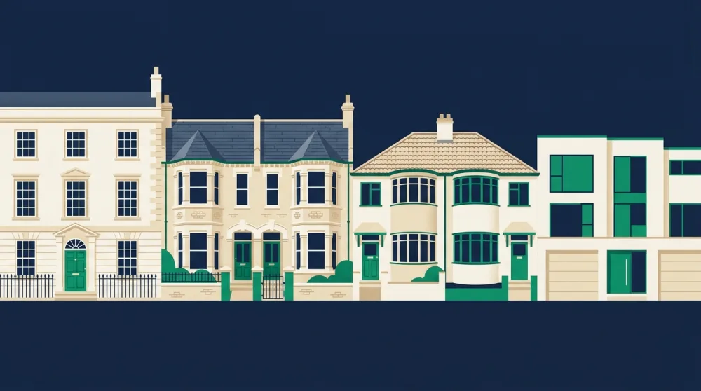 One street changing architectural era house by house